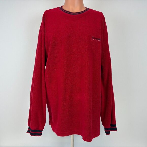 Vintage 90s Chaps Ralph Lauren Fleece Sweatshirt Mens Size L Red Embroidered - Picture 2 of 5